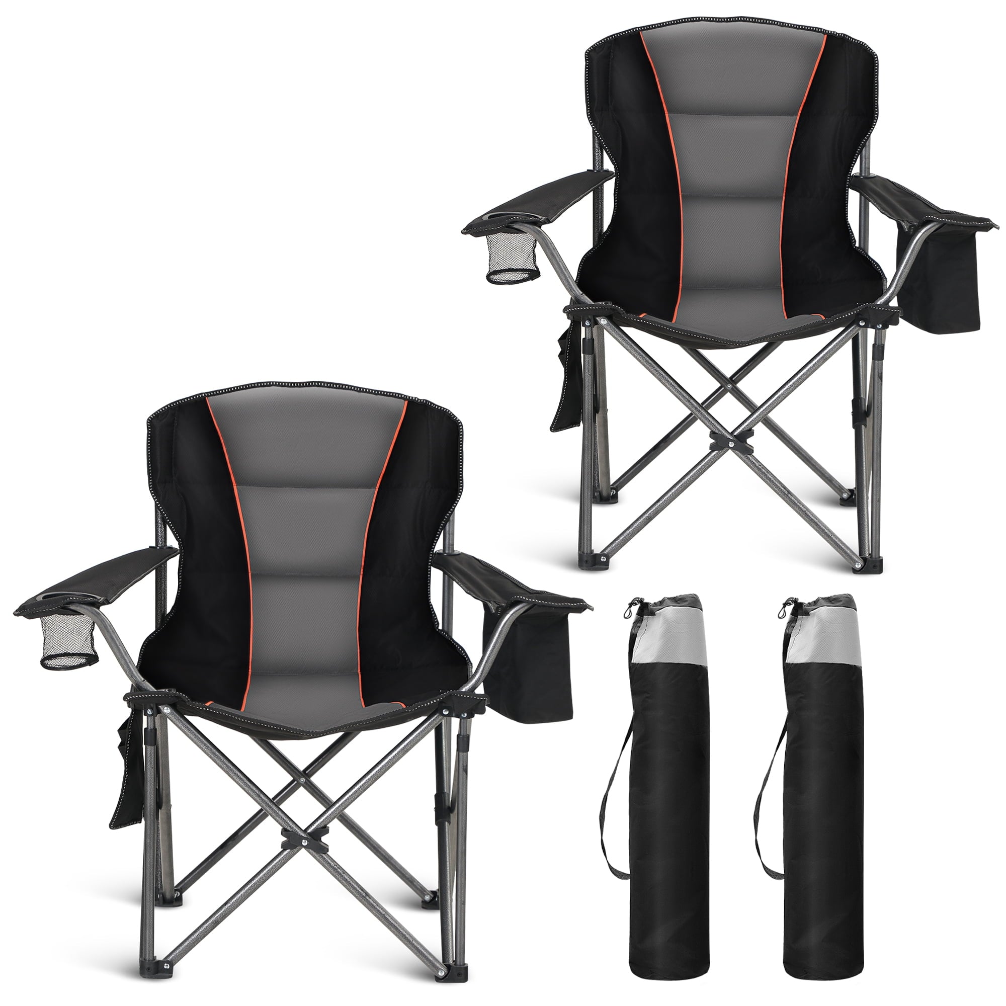 Sophia & William 2 Pack Oversized Camping Chair Heavy-Duty Steel Frame Supports 450Lbs, Foldable Outdoor Lawn Chair with Cup Holder for Backyard & Camping, Black