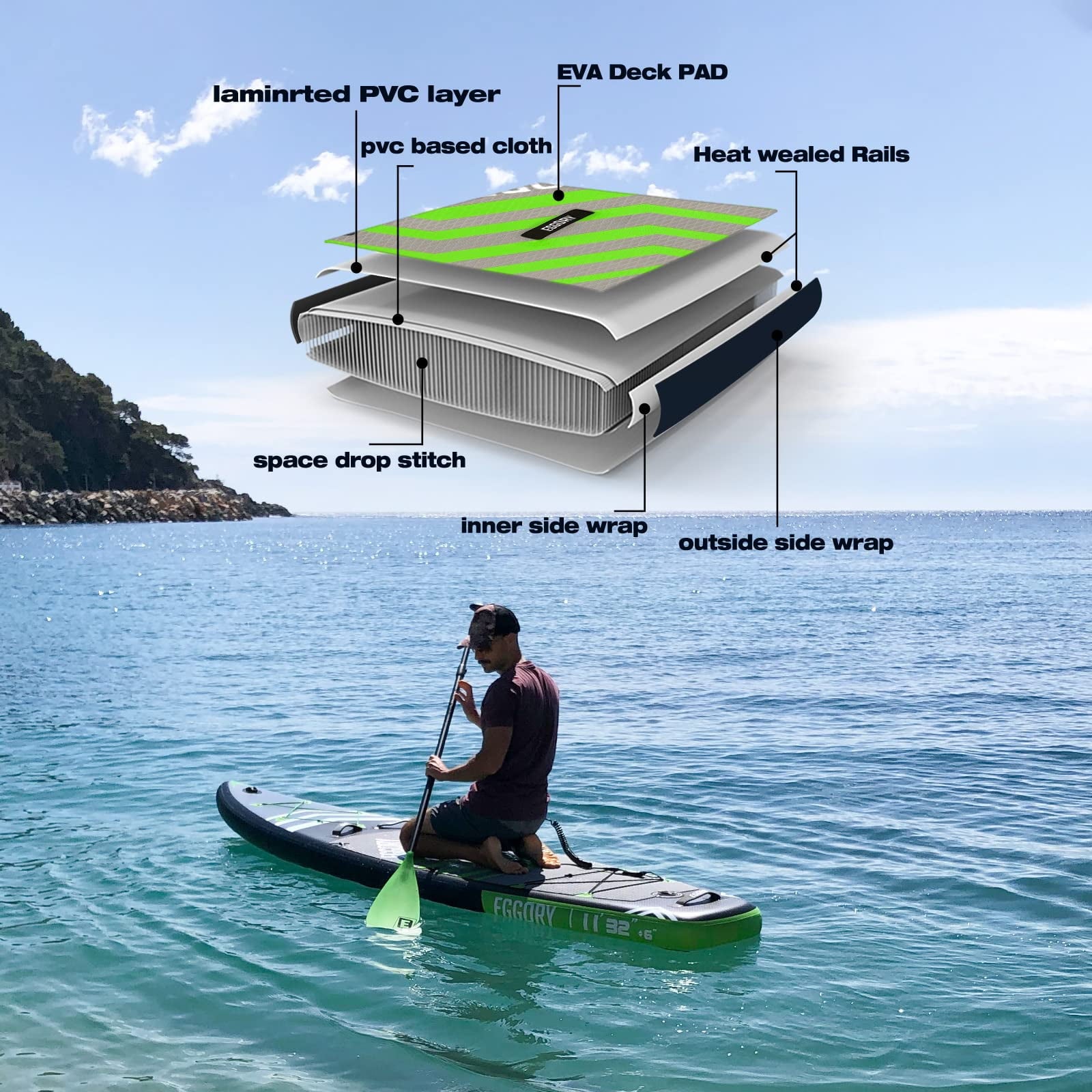EGGORY 11 ft Inflatable Paddle Boards Stand Up Paddle Board with Premium SUP Accessories for Youth & Adults